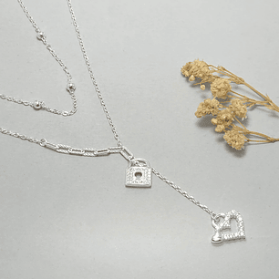 Collar Doble Corazón/Candado