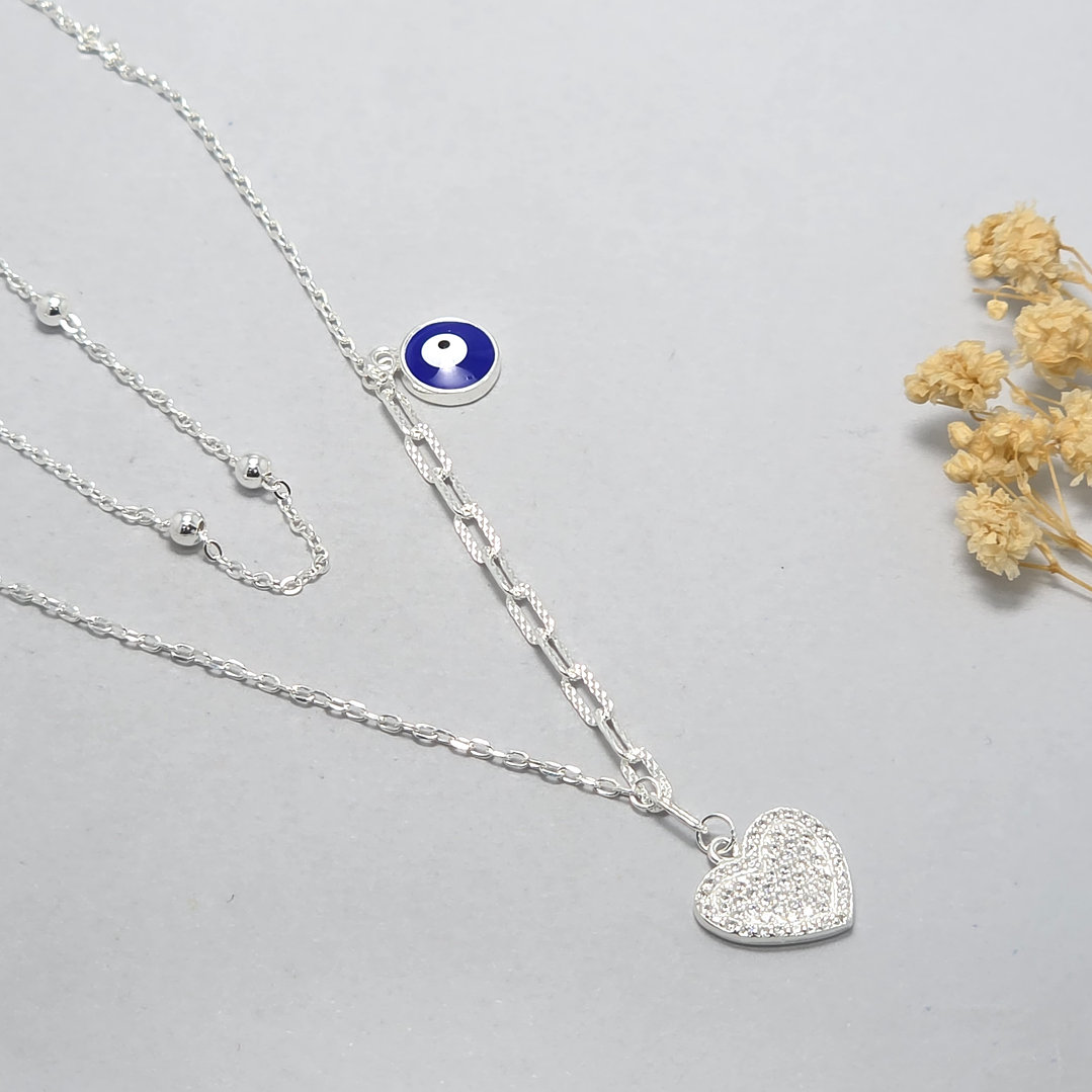 Collar Doble Corazón/Ojo Turco 1