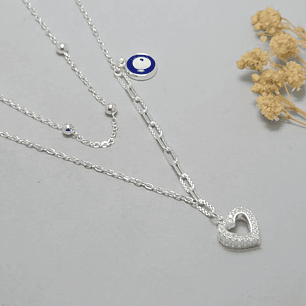 Collar Doble Corazón/Ojo Turco