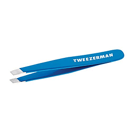 Tweezerman Mini Slant Tweezer - Pinzas para cejas, pinzas de viaje para cejas, vello facial, vello encarnado (azul Bahama)