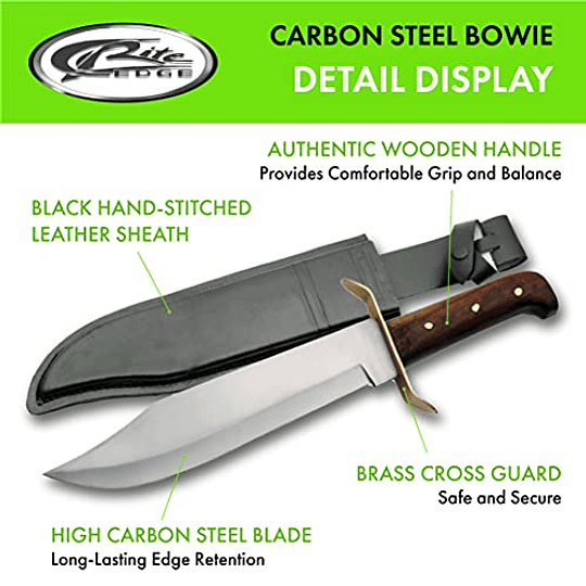 SZCO suministra cuchillo de supervivencia al aire libre con hoja Bowie de acero al carbono con mango de madera clásico de 15 