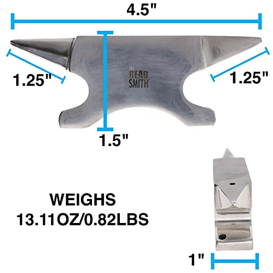 Yunque de cuerno de dos extremos de Beadsmith - Tamaño mini 2.5 x 1 x 1.5 pulgadas - 118 mm de punta a punta - 13.11 oz/0.82 lbs - Hecho de acero sólido - Cuerno plano y cuerno redondeado - Uso para d