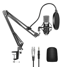 Neewer NW-700 Micrófono de condensador de grabación de radiodifusión de estudio profesional y NW-35 Soporte de brazo de tijera de suspensión de micrófono de grabación ajustable con soporte de choque y