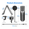 Neewer NW-700 Micrófono de condensador de grabación de radiodifusión de estudio profesional y NW-35 Soporte de brazo de tijera de suspensión de micrófono de grabación ajustable con soporte de choque y