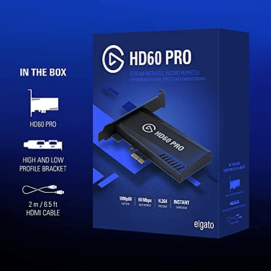 Elgato HD60 Pro1080p60 Capture and Passthrough, tarjeta de captura PCIe, tecnología de baja latencia, PS5, PS4, Xbox Series X/S, Xbox One