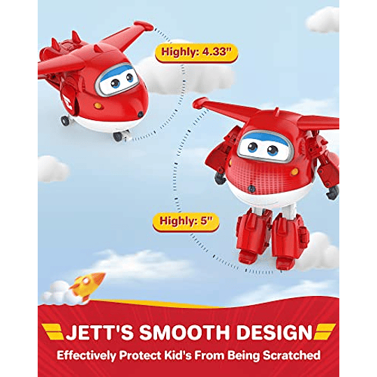 Super Wings Toys, Jett Transformer Toys de 5 pulgadas, juguete de avión para niños de 3 a 5 años, transformándose de Jet de juguete a robot, ruedas móviles reales, suministros de fiesta de cumpleaños 