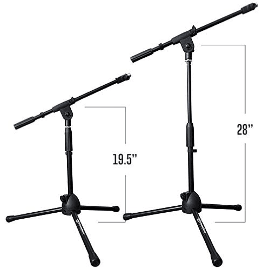 Soporte de micrófono corto AxcessAbles con brazo articulado | Soporte de trípode de micrófono de perfil bajo para bombo | Soporte para amplificador de guitarra | Soporte de micrófono profesional bajo 