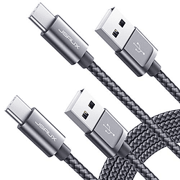 Cable USB tipo C 3A de carga rápida, JSAUX Cable USB C [paquete de 2 6.6 pies] Cable trenzado de nailon de carga USB-A a USB-C compatible con Samsung Galaxy S20 S10 S9 S8, Note 10 9 8, LG, cargador US