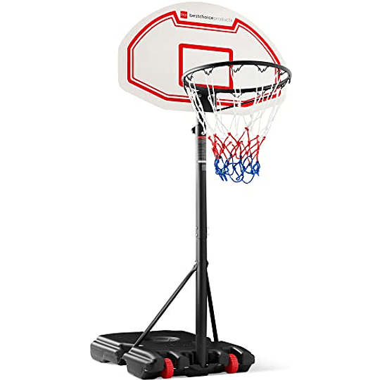 Best Choice Products - Aro de baloncesto ajustable en altura para niños, sistema de tablero trasero portátil con 2 ruedas, base rellenable, resistente a la intemperie, red de nailon, se ajusta de 70,5