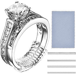 Frienda - Ajustador de tamaño de anillo de 16 piezas para anillos sueltos con paño de pulido plateado, 4 tamaños