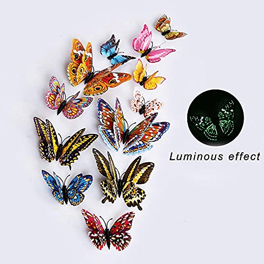 Rich Boxer 24 PCS 3D Luminoso Mariposa Pegatinas de Pared Art Decor Crafts Mariposa Calcomanías de Pared Extraíbles DIY Decoraciones para el Hogar Imanes y Juego de Cinta de Doble Cara