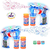 Haktoys Paquete de 2 pistolas de burbujas, soplador iluminado con luces intermitentes, botella adicional, juguete de burbujas para niños pequeños, fiestas (sin sonido, pilas incluidas)