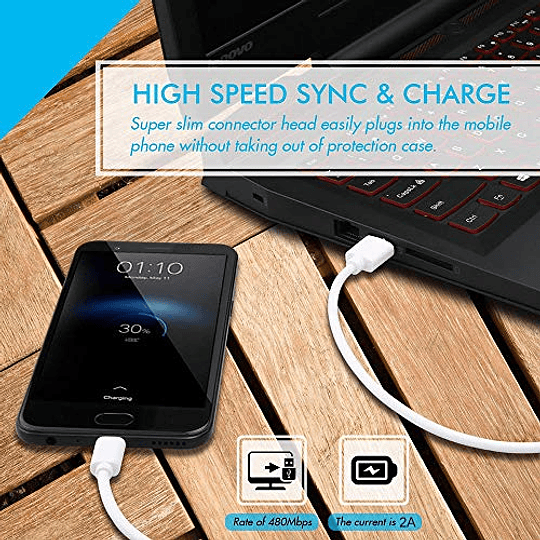 para Android - Micro USB corto de 20cm, Cable de carga rápida para Iphone,  Cable de datos