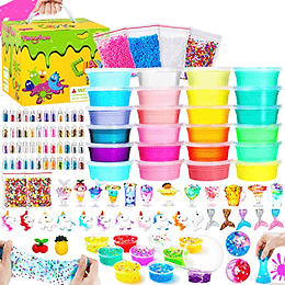 Kit de baba, kits de baba para niñas y niños, Theefun 108 piezas de suministros para hacer baba que incluyen 20 baba de cristal, 4 arcillas, 48 polvos de purpurina, abalorios de baba de unicornio, jug