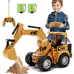 Juguete de excavadora con control remoto para principiantes - Excavadora de construcción 4WD 5 canales 1:24 RC con luz LED, juego de construcción de simulación, juguetes de vehículos para niños y niña