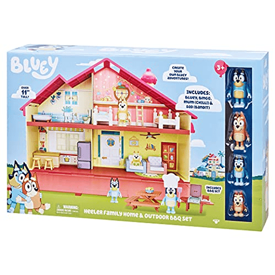 Bluey Mega Bundle Home, BBQ Playset y 4 figuras | Exclusivo de Amazon