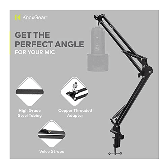 Knox Gear Microphone Suspension Studio and Home Recording Podcasting Mic Stand (se adapta a todos los micrófonos y monturas de choque)