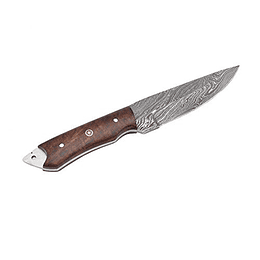 PakCan Cuchillo de caza de acero damasco de 8,5 pulgadas con funda de cuero - Cuchillo de caza - Cuchillo de camping - Cuchillo de supervivencia