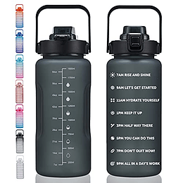Botella de agua motivacional grande de 64 oz con marcador de tiempo, a prueba de fugas y sin BPA, botella de agua grande de medio galón con pajita y asa, jarra de agua esmerilada Tritan para mujeres y