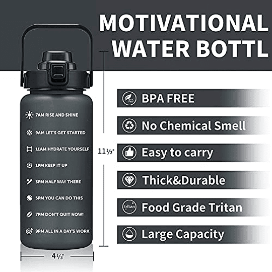  Botella de agua de 1 litro con escala de tiempo, fitness,  deportes al aire libre, botellas de agua con pajita esmerilada a prueba de  fugas motivacional : Deportes y Actividades al