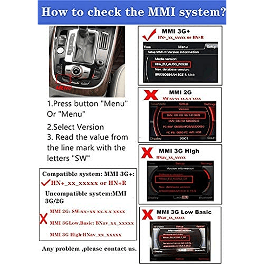 CHELINK AMI Adaptador de audio Bluetooth para sistema Audi MDI MMI 3G, adaptador de cable de interfaz de audio inalámbrico para VW Audi A3 A4 A7 R7 S5 Q7 A6L A8L A4L Series【solo para sistema MMI 3G】