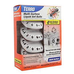 TERRO T334B Cebo líquido para hormigas y exterminador de hormigas multisuperficie para interiores - 4 estaciones de cebo para hormigas discretas - Mata hormigas domésticas comunes
