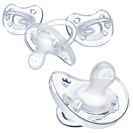 Chicco PhysioForma® Chupete de una pieza 100% silicona suave para bebés de 0 a 6 meses, transparente, tetina de ortodoncia, sin BPA, 4 unidades con estuche esterilizador, 4 unidades (paquete de 1)