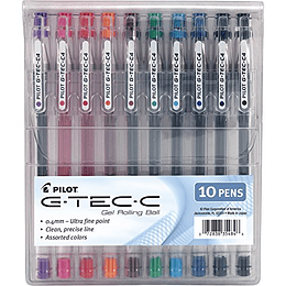 Bolígrafos PILOT G-Tec-C con tinta de gel, punta ultrafina (0,4 mm), tintas de colores surtidos, paquete de 10 (35484)