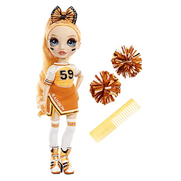 Rainbow High Cheer Poppy Rowan - Muñeca de moda de animadora naranja con 2 pompones y accesorios, gran regalo para niños de 6 a 12 años