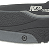 Smith & Wesson M&P Shield 6.8 pulgadas de acero inoxidable Cuchillo de apertura asistido con una cuchilla tanto de 2.8 pulgadas y mango de goma para al aire libre, táctico, supervivencia y EDC