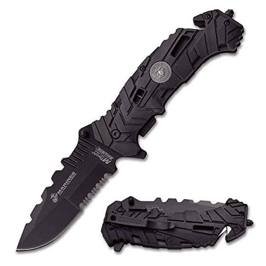 Marines estadounidenses de Mtech USA M-A1049BK Spring Assist Knife plegable, cuchilla negra, mango negro, cerrado de 5 pulgadas