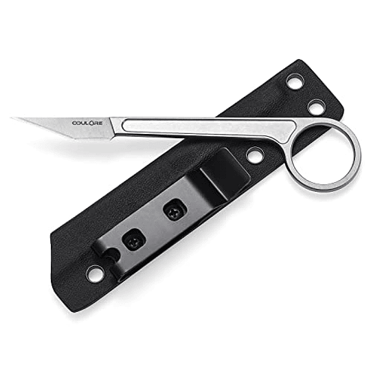 Cuchillo de cuchilla fija de Ooulore, manija de acero inoxidable de cuchilla 440c, cuchillo táctico EDC con vaina Kydex, cuchillo de supervivencia al aire libre para caminar, acampar OS108 (plata)