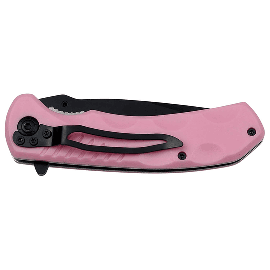 Master USA- cuchillo plegable asistido por primavera- cuchilla de acero inoxidable negro, mango de fibra de nylon rosa con clip de bolsillo, táctico, EDC, defensa personal- MU-A002PK