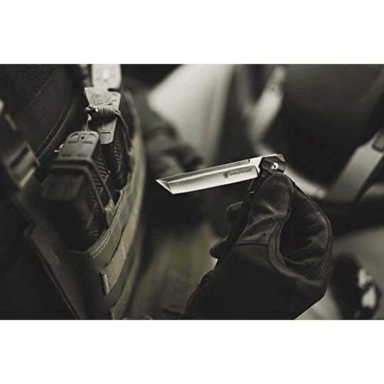 Smith & Wesson 24/7 8.25 pulgadas de acero inoxidable Cuchillo plegable ultra-glide con cuchilla Tanto de 3.5 pulgadas y mango G10 para al aire libre, táctico, supervivencia y EDC, negro