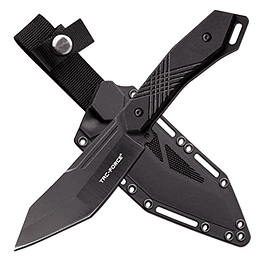 TAC -FORCE - cuchillo de cuchilla fija - cuchilla de tanto de acero inoxidable negro, espiga completa, mango negro G10, incluye envoltura de nylon moldeada por inyección - táctica, EDC - TF -fix019bk