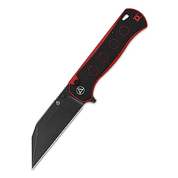 Cuchillo QSP Swordfish Modelo de bolsillo Cuchillo plegable, cuchillo de bloqueo de botón, hoja 14c28n con manijas G-10 y micarta, pulgares con aleta (cuchilla negra, Negra/Rojo G10)