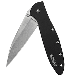 Kershaw Leek Black Stonewash EDC Pocket Knife, 3 "Sandvik 14C28N Hoja de acero, Amplio plegable de apertura asistida, Sistema de bloqueo dual