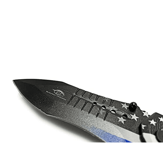 BluePrint Precision 8.7in S.S. Cuchillo plegable asistido con cuchilla de punto clip de 4 pulgadas y mango de aluminio para supervivencia táctica al aire libre y EDC, línea azul delgada