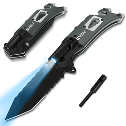 NIGUA DE PODILLO GVDV CON LECHE LED - cuchillo táctico plegable multiártol con 440c cuchilla afilada, 9 en 1 cuchillo de supervivencia (azul gris)
