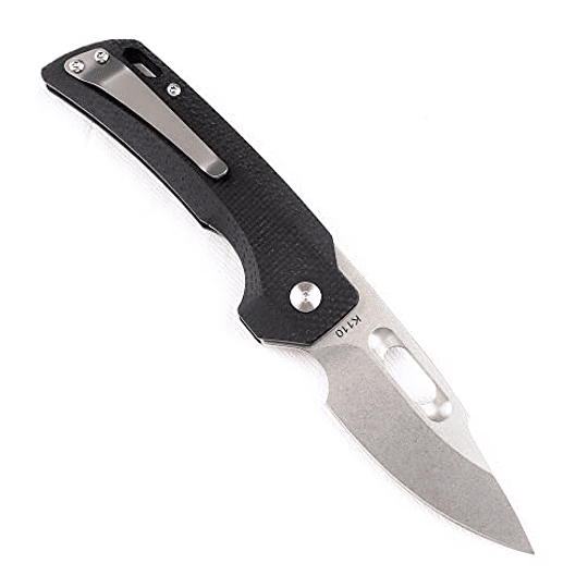 Jeabroter, K110 Cuchillo plegable de acero Mango de Micarta Fin de la aleta frontal Camping Hunting EDC Utility Knife (mango negro)