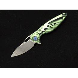 Cuchillo rike colmingbird mini cuchillo con cuchillo verde titanio anodizado 1.5 "damasco