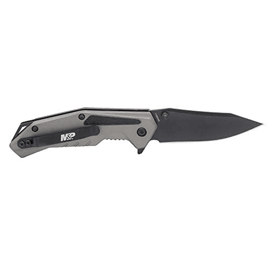 Smith & Wesson M&P M2.0 6.5in Ti-N S.S. Cuchillo plegable Ultra-Glide con punto de caída de 2.75 pulgadas y mango de aluminio de goma para supervivencia al aire libre, camping y EDC