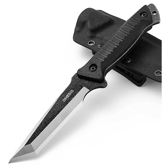 Omesio tanto cuchillo de cuchilla fija con funda kydex, cuchillo de supervivencia al aire libre, cuchillo táctico tang 420 stone lavado de acero g10, regalos de caminata para hombres (negros)