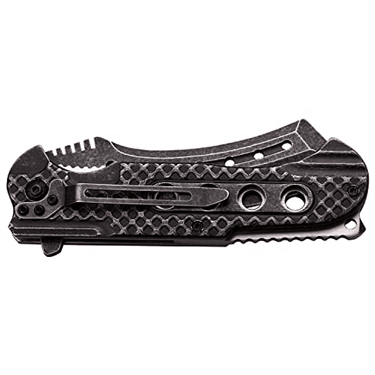 TAC Force TF-892 Spring Assist Knife plegable, cuchilla de borde recto curvado de piedra negro, mango negro con lavado de piedra, cerrado de 5 pulgadas