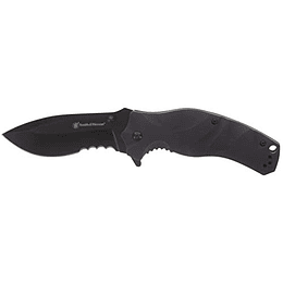 Smith & Wesson Black Ops recurve 8 pulgadas S.S. Cuchillo de apertura asistido con una cuchilla de punto de caída de 3.5 pulgadas y mango G10 para al aire libre, táctico, supervivencia y EDC