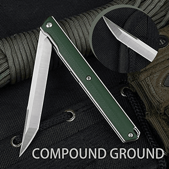 Tenchilon T42 Small Slim Pocket Flipper Knife, 3.5 pulgadas D2 Tanto Hojas, manija G10 contorneado con bloqueo de revestimiento Compacto de caballeros plegables EDC táctico, 2 oz (verde)