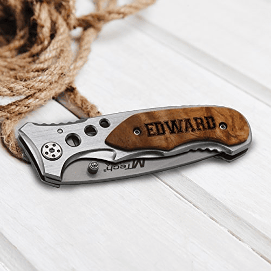 Cuchillo plegable de bolsillo personalizado con cuchilla de metal con grabado - Groomsmen Fiesta de bodas Día del Padre - Grabado con monograma personalizado (línea personalizada 1 personalizada)