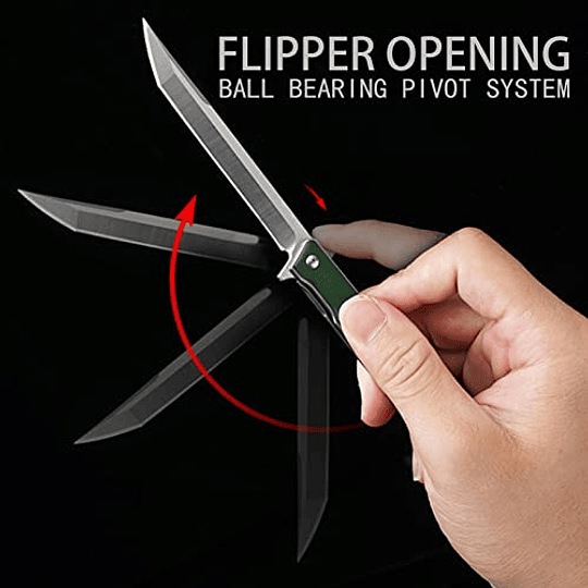 Tenchilon T42 Small Slim Pocket Flipper Knife, 3.5 pulgadas D2 Tanto Hojas, manija G10 contorneado con bloqueo de revestimiento Compacto de caballeros plegables EDC táctico, 2 oz (verde)