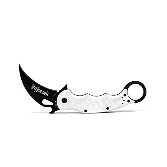 Fox Knives 479 Caminca de bolsillo de Linerlock de Karambit plegable - cuchilla con recubrimiento negro N690, escamas G10, abridor Emerson, clip profundo, hecho en Italia (blanco/negro)