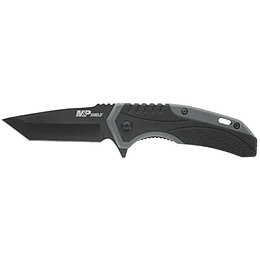 Smith & Wesson M&P Shield 6.8 pulgadas de acero inoxidable Cuchillo de apertura asistido con una cuchilla tanto de 2.8 pulgadas y mango de goma para al aire libre, táctico, supervivencia y EDC, negro
